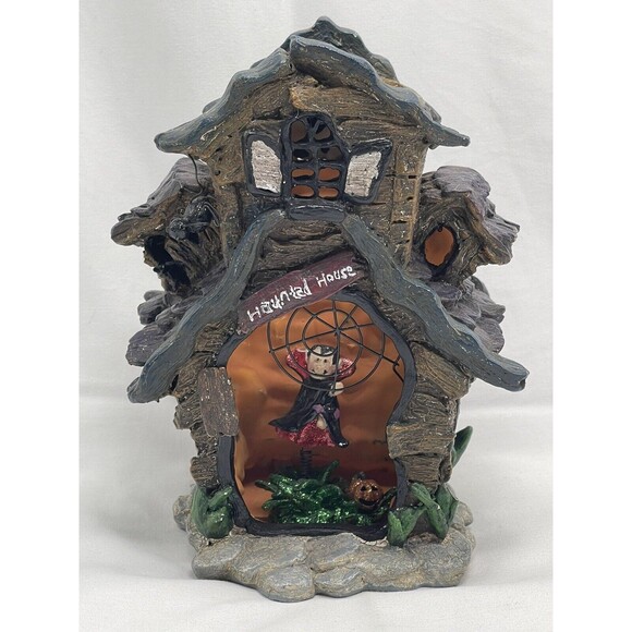 VINTAGE HALLOWEEN HAUNTED BAT HOUSE Ceramic Candle Holder  RARE - Picture 1 of 16